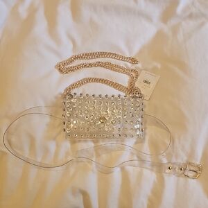 AKIRA Clear Studded Clutch with Gold Chain